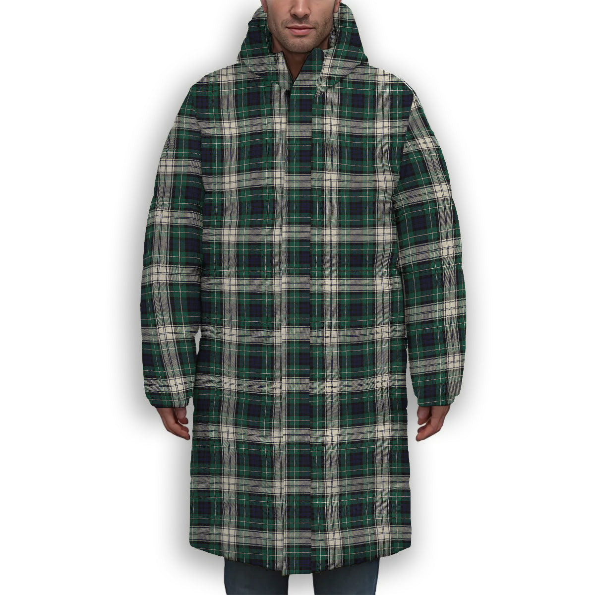 ScotsTee Shop Scottish Forbes Dress Modern Premium Tartan Long Down Jacket Winter White Duck Down Plaid