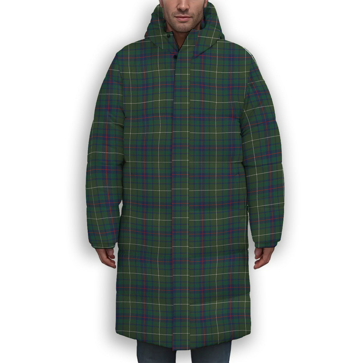ScotsTee Shop Scottish Fraser Gathering Hunting Modern Premium Tartan Long Down Jacket Winter White Duck Down Plaid