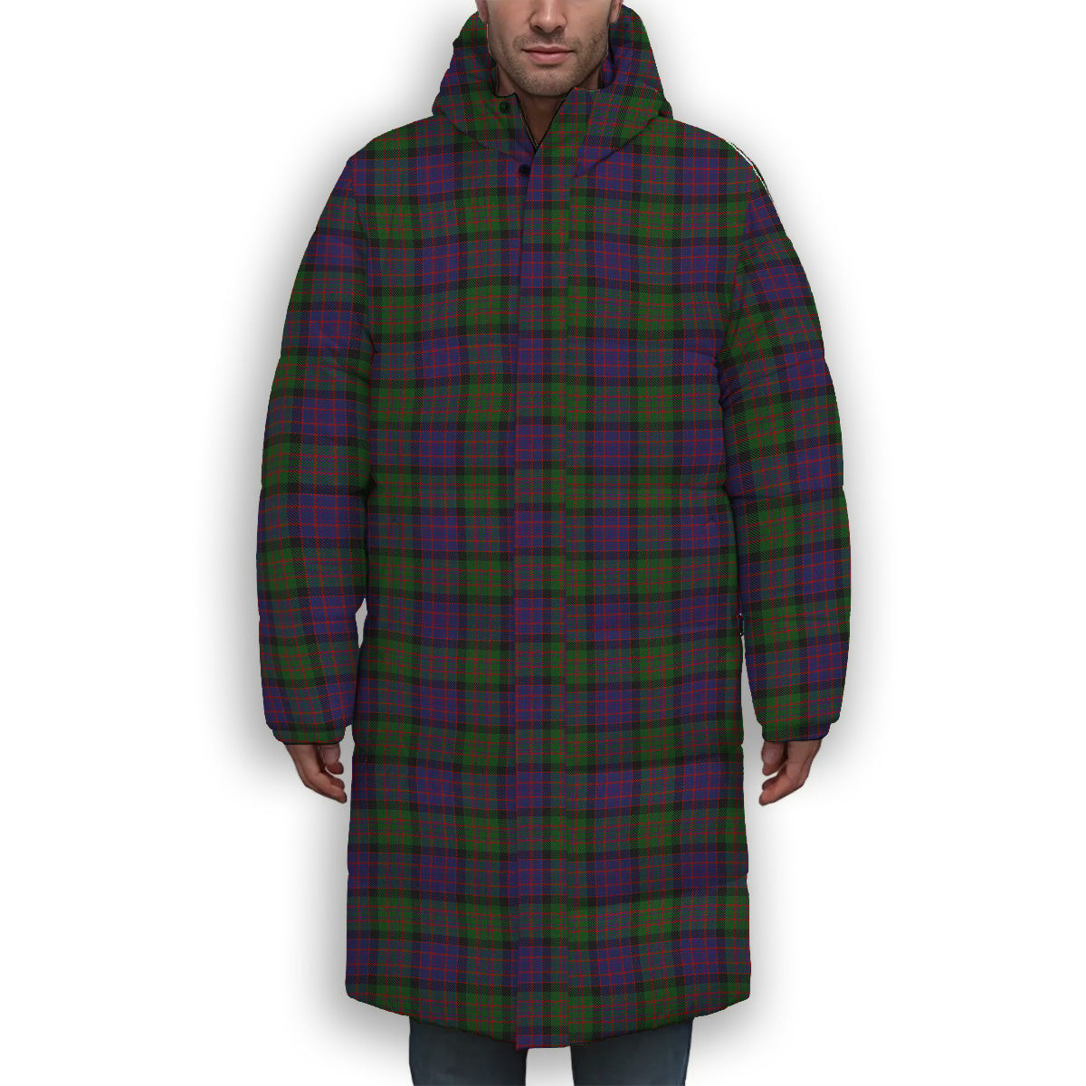 ScotsTee Shop Scottish Denovan The Lairdship of Premium Tartan Long Down Jacket Winter White Duck Down Plaid