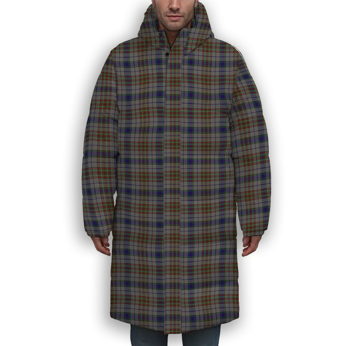 ScotsTee Shop Scottish Gayre Hunting Premium Tartan Long Down Jacket Winter White Duck Down Plaid