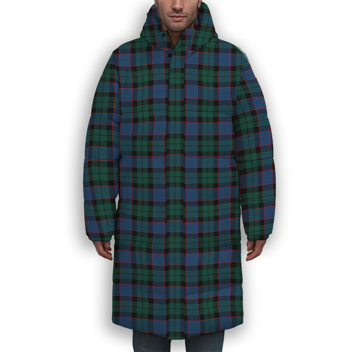 ScotsTee Shop Scottish Ferguson of Balquhidder Modern Premium Tartan Long Down Jacket Winter White Duck Down Plaid