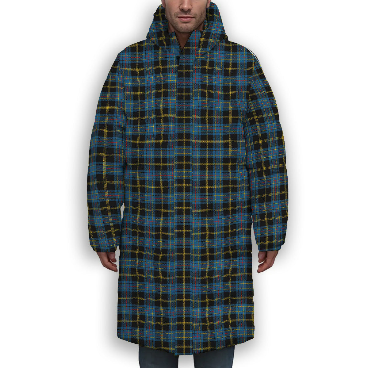 ScotsTee Shop Scottish Ewbank Modern Clan Premium Tartan Long Down Jacket Winter White Duck Down Plaid