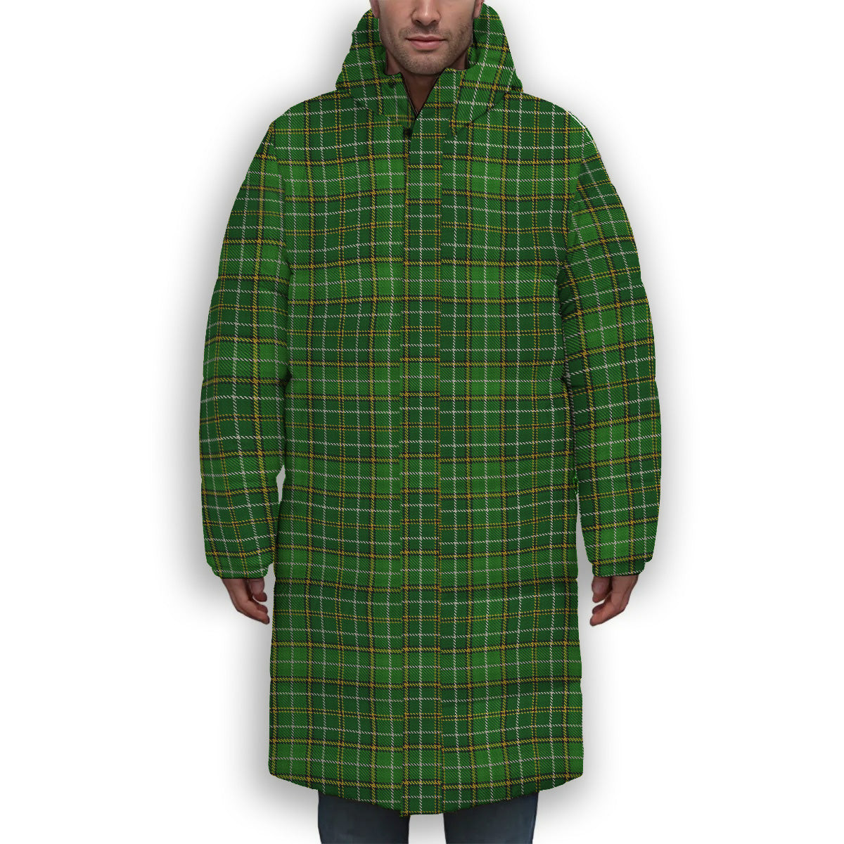 ScotsTee Shop Scottish Foster Hunting Premium Tartan Long Down Jacket Winter White Duck Down Plaid