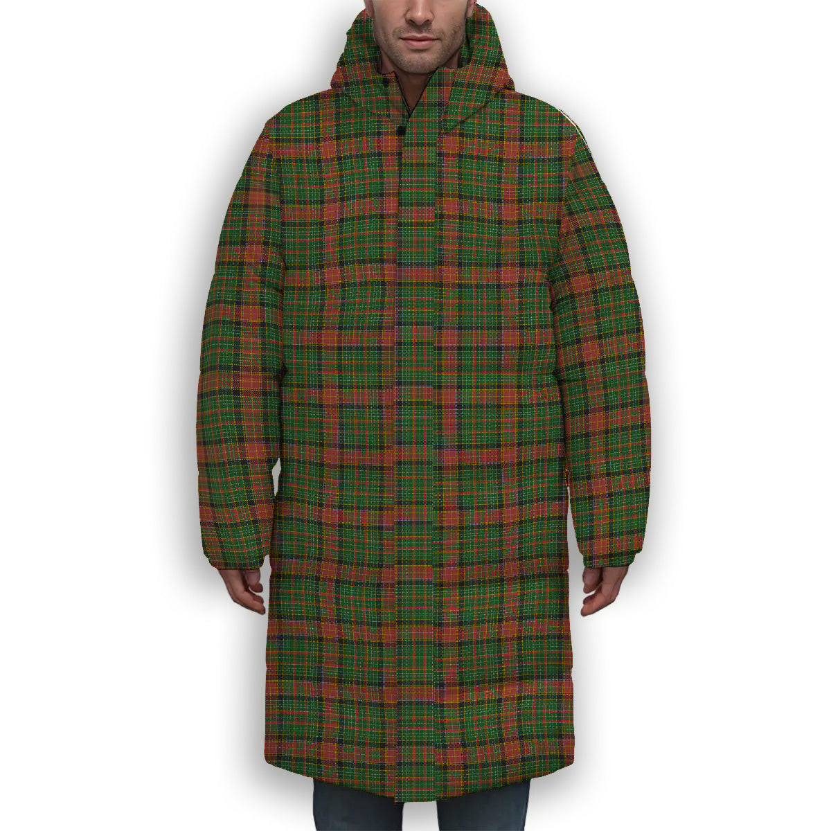 ScotsTee Shop Scottish Dalrymple of Castleton Premium Tartan Long Down Jacket Winter White Duck Down Plaid