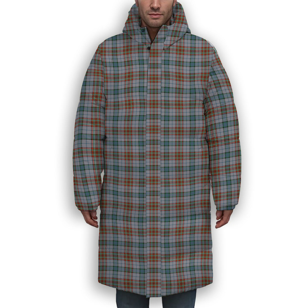 ScotsTee Shop Scottish Gayre Hunting Ancient Premium Tartan Long Down Jacket Winter White Duck Down Plaid