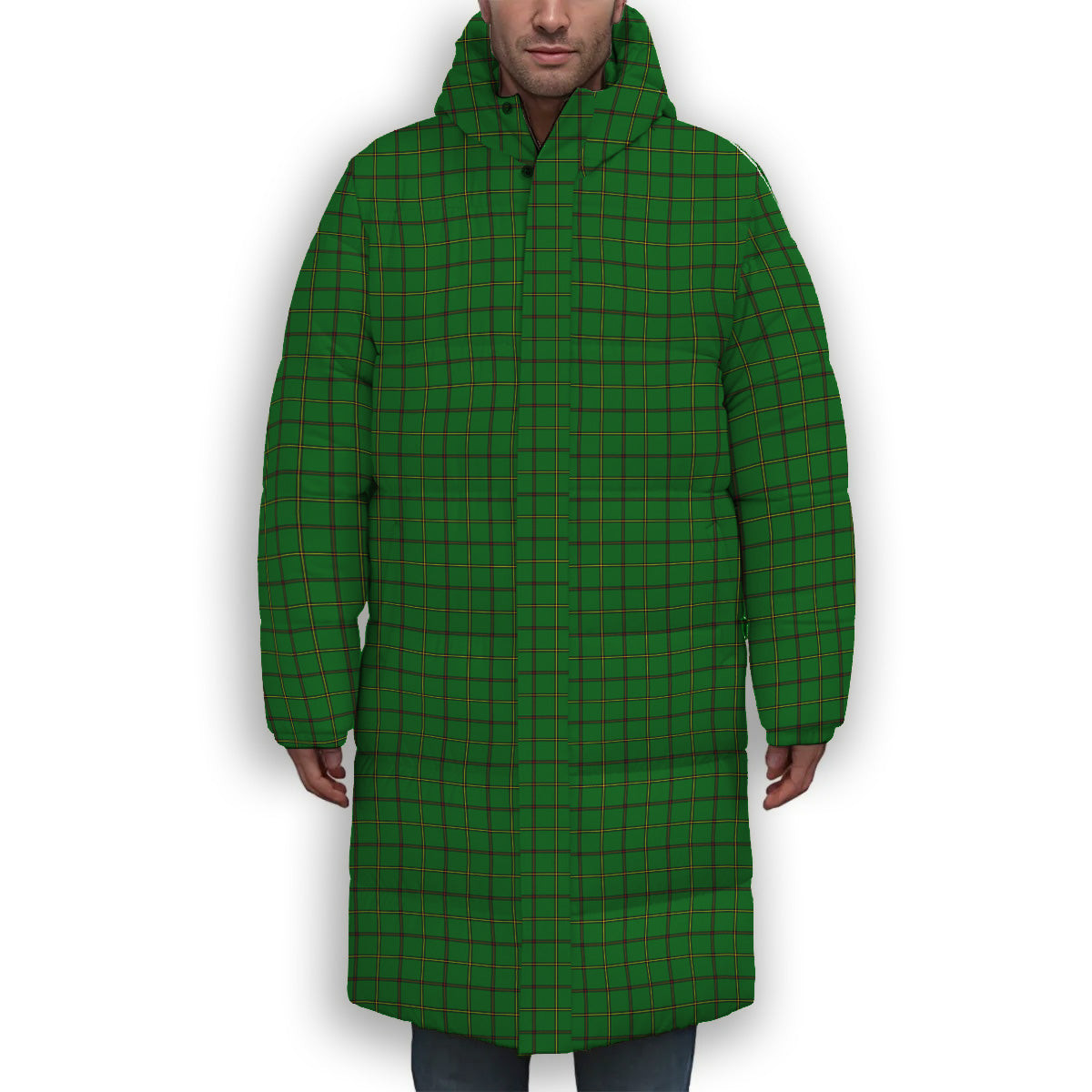 ScotsTee Shop Scottish Don (Tribe-of-Mar) Premium Tartan Long Down Jacket Winter White Duck Down Plaid