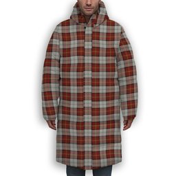 ScotsTee Shop Scottish Gillies Red Dress Premium Tartan Long Down Jacket Winter White Duck Down Plaid