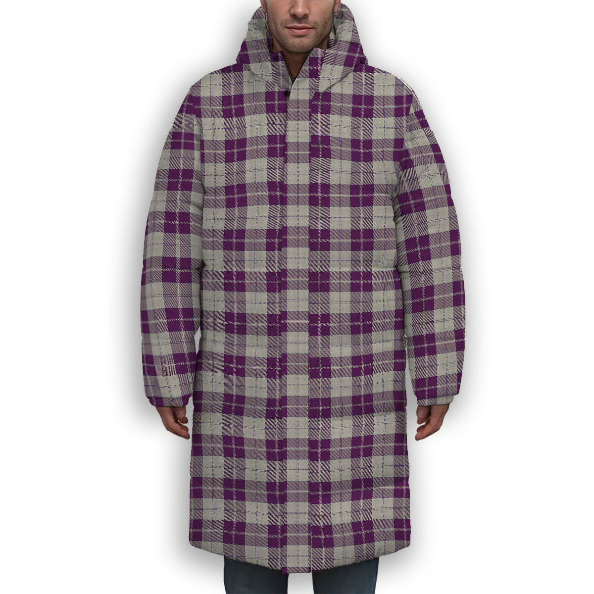 ScotsTee Shop Scottish Dunlop Dress Premium Tartan Long Down Jacket Winter White Duck Down Plaid