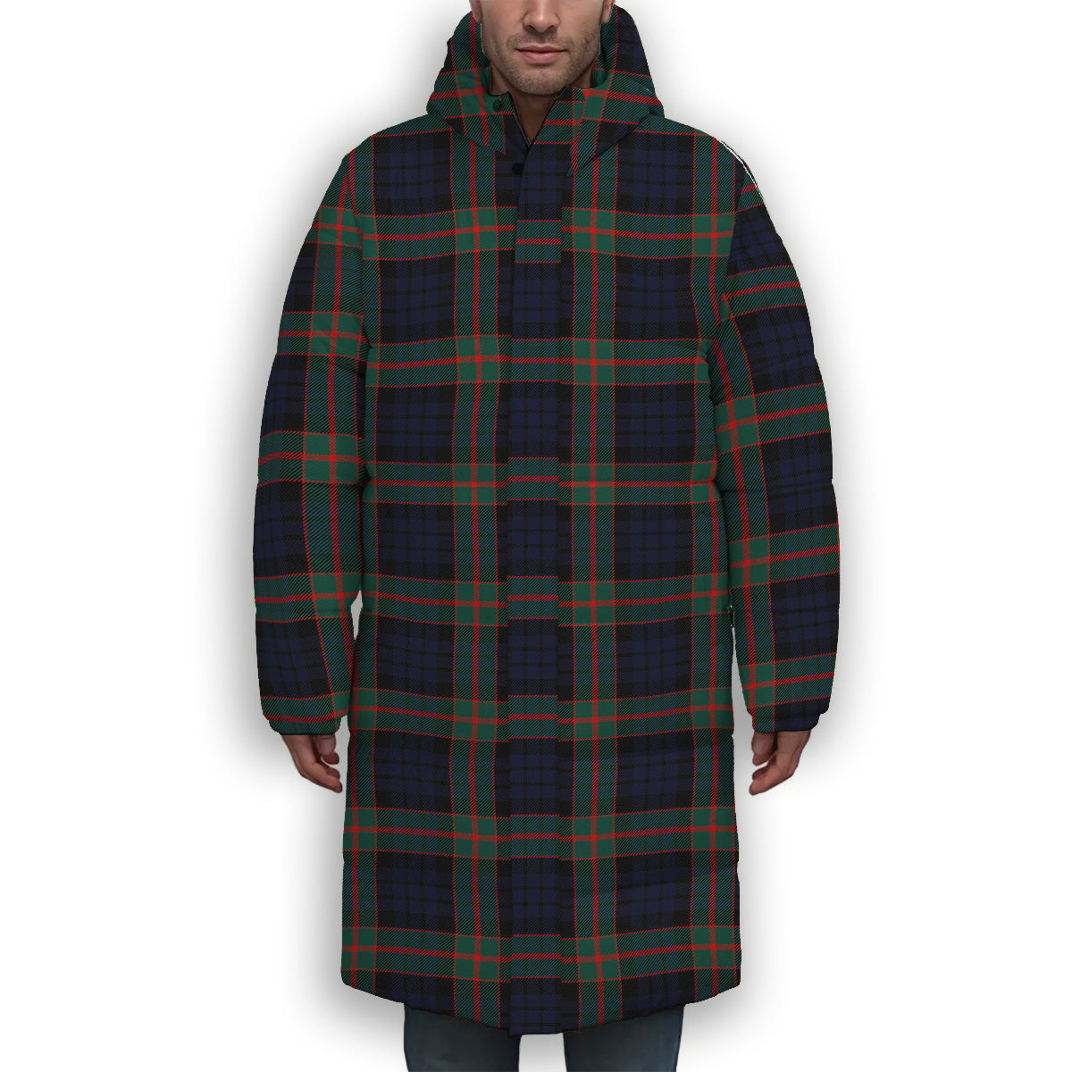 ScotsTee Shop Scottish Fletcher of Dunans Modern Premium Tartan Long Down Jacket Winter White Duck Down Plaid
