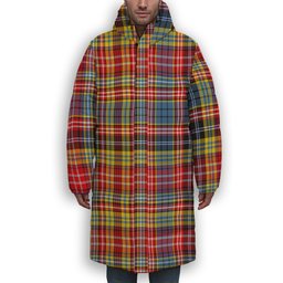 ScotsTee Shop Scottish Drummond of Strathallan Modern Premium Tartan Long Down Jacket Winter White Duck Down Plaid