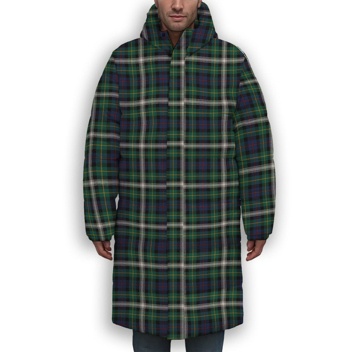 ScotsTee Shop Scottish Farquharson Dress Modern Premium Tartan Long Down Jacket Winter White Duck Down Plaid