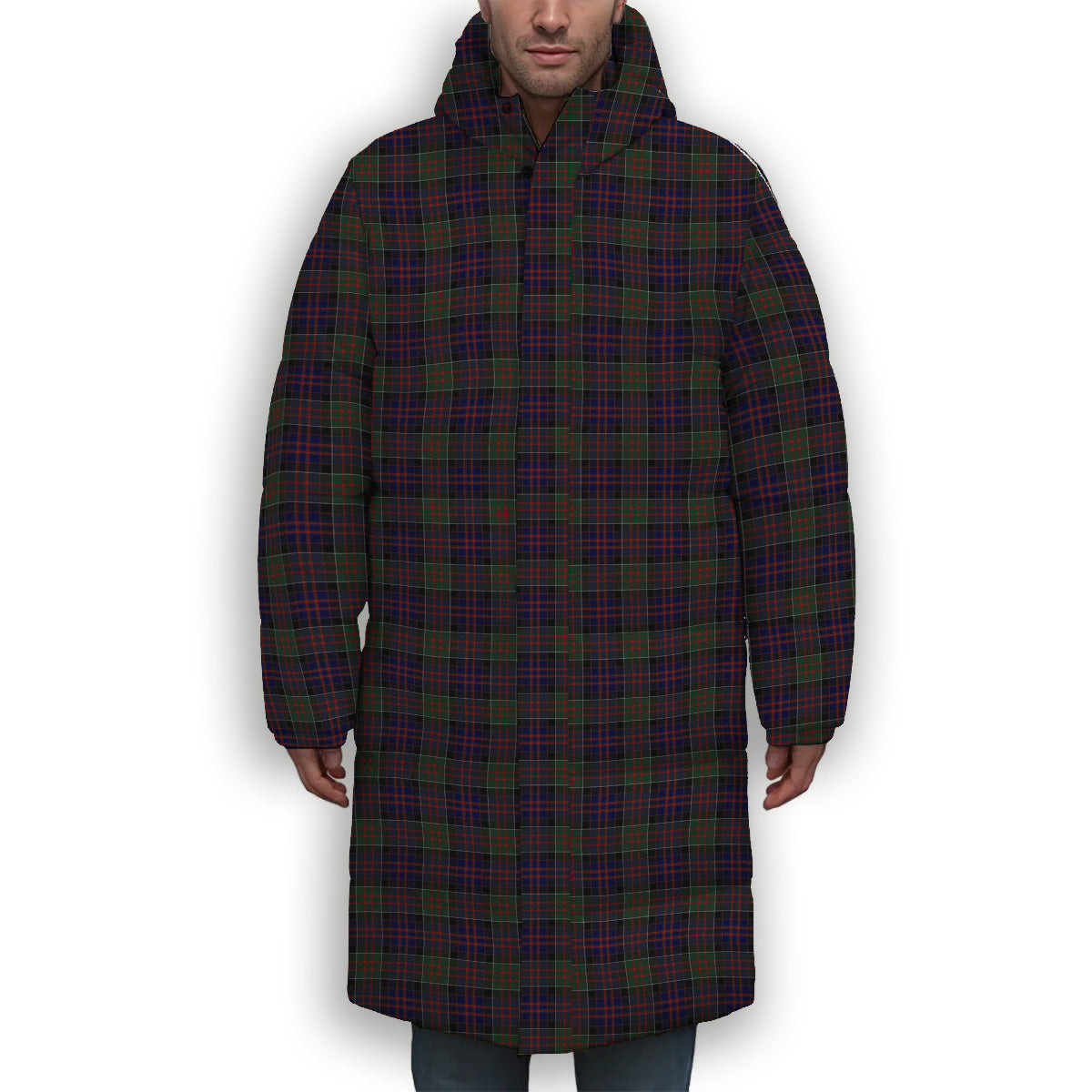 ScotsTee Shop Scottish Donald of Clan Ranald Premium Tartan Long Down Jacket Winter White Duck Down Plaid