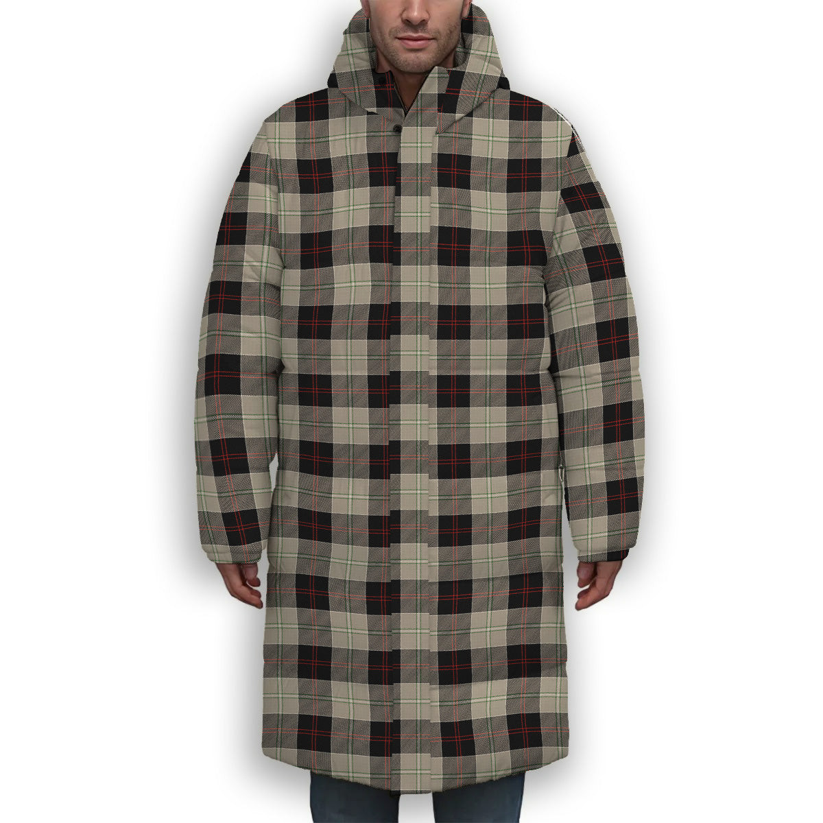 ScotsTee Shop Scottish Dunlop Hunting Modern Premium Tartan Long Down Jacket Winter White Duck Down Plaid