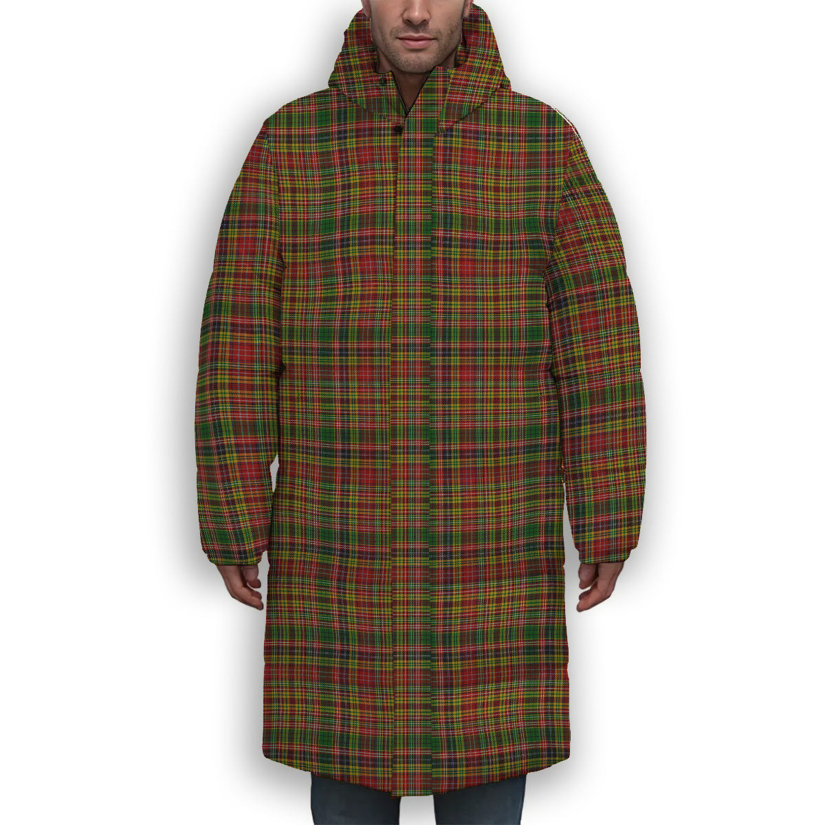 ScotsTee Shop Scottish Drummond of Strathallan Premium Tartan Long Down Jacket Winter White Duck Down Plaid