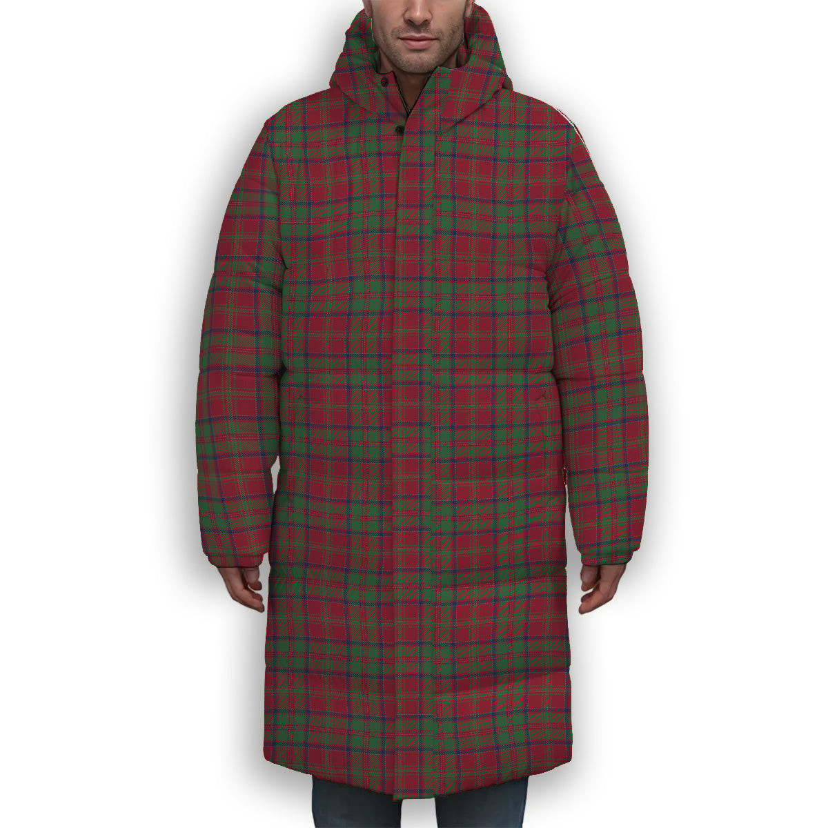 ScotsTee Shop Scottish Donald of Glencoe Modern Premium Tartan Long Down Jacket Winter White Duck Down Plaid