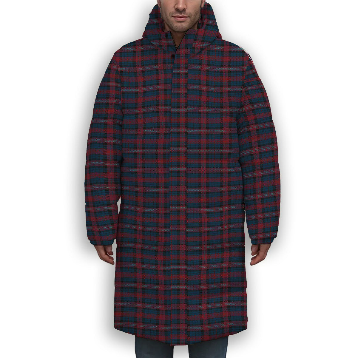 ScotsTee Shop Scottish Evans of Wales Premium Tartan Long Down Jacket Winter White Duck Down Plaid