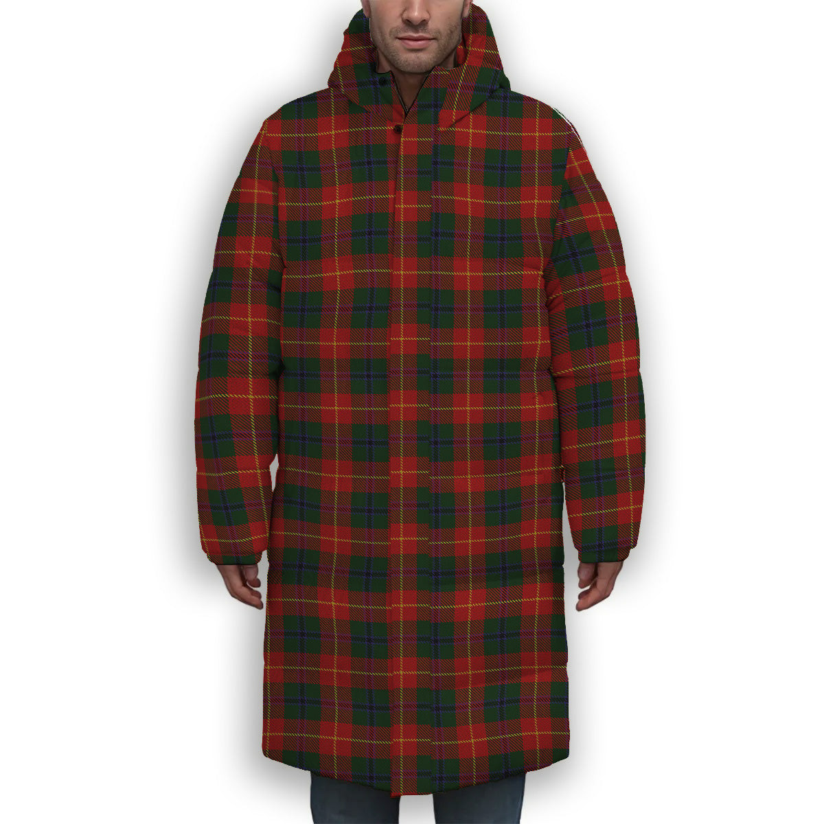 ScotsTee Shop Scottish Douglas of Roxburgh Premium Tartan Long Down Jacket Winter White Duck Down Plaid