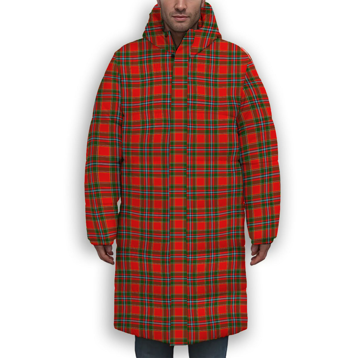 ScotsTee Shop Scottish Drummond of Perth Premium Tartan Long Down Jacket Winter White Duck Down Plaid
