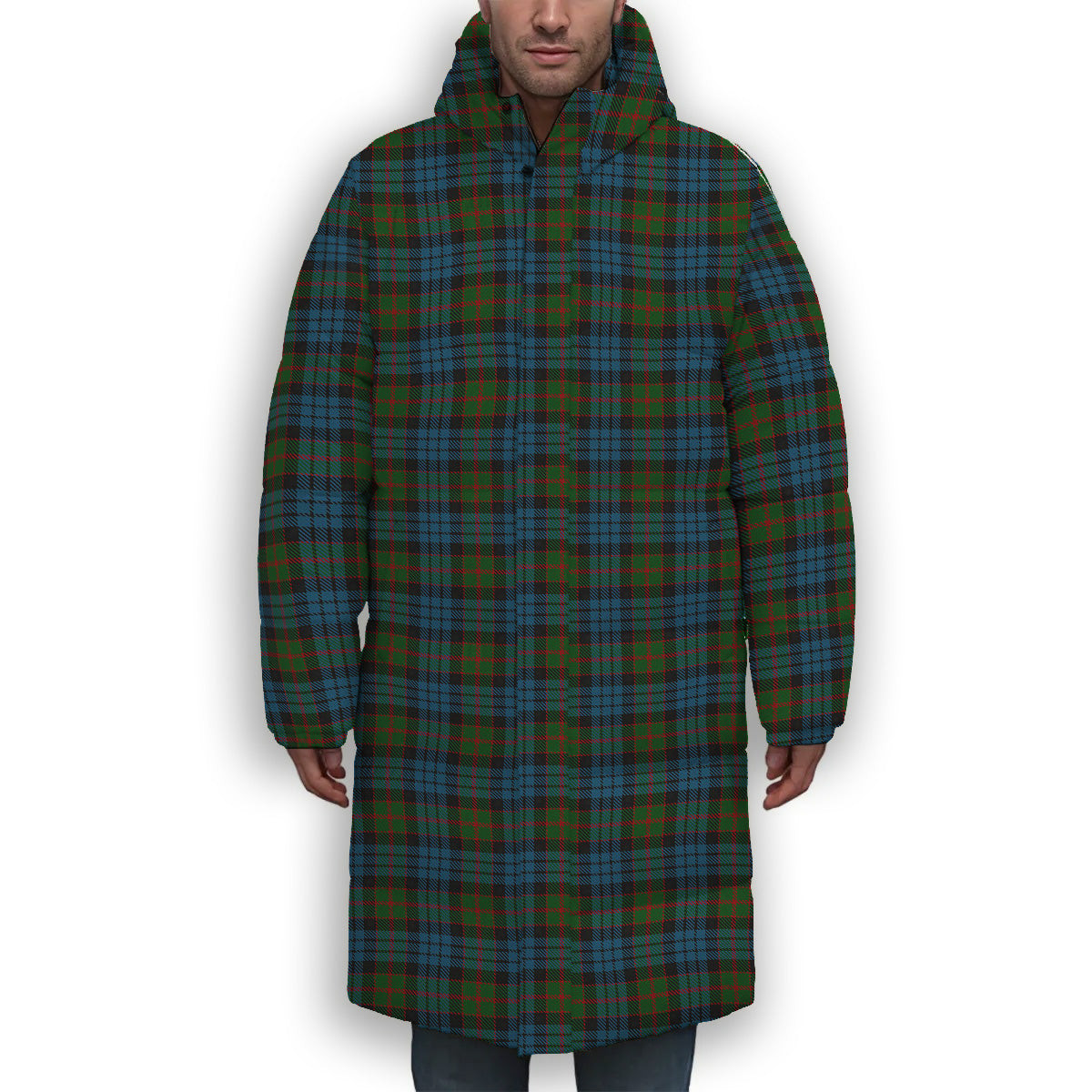 ScotsTee Shop Scottish Fletcher of Dunans Premium Tartan Long Down Jacket Winter White Duck Down Plaid