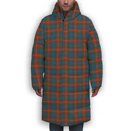 ScotsTee Shop Scottish Fraser of Lovat Ancient Premium Tartan Long Down Jacket Winter White Duck Down Plaid