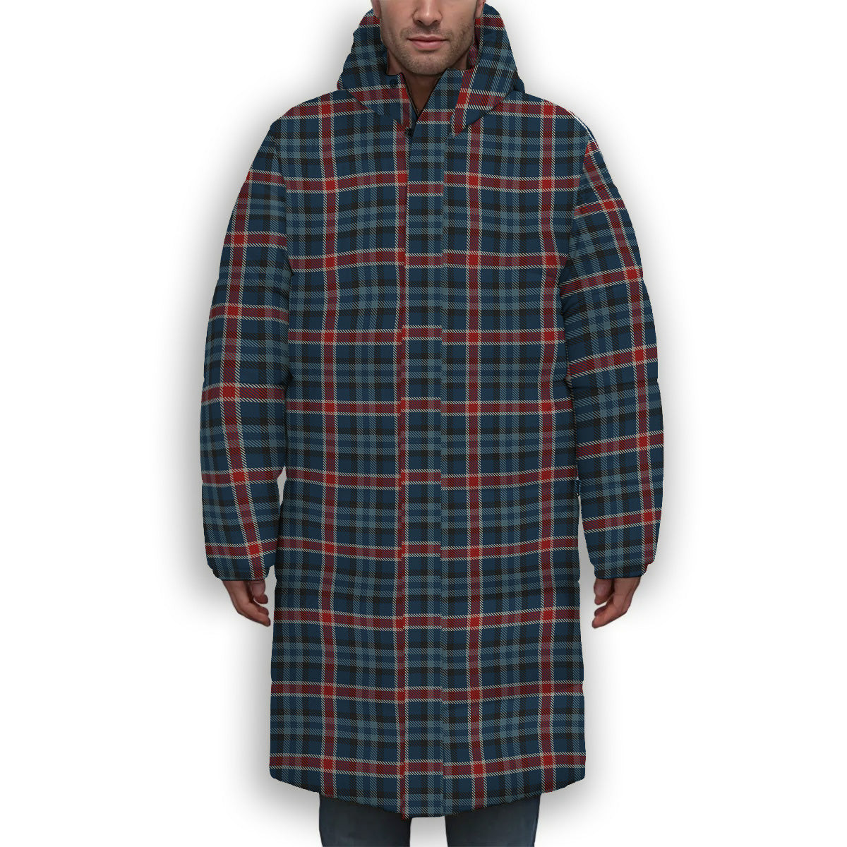 ScotsTee Shop Scottish Gandy of Myrton Premium Tartan Long Down Jacket Winter White Duck Down Plaid