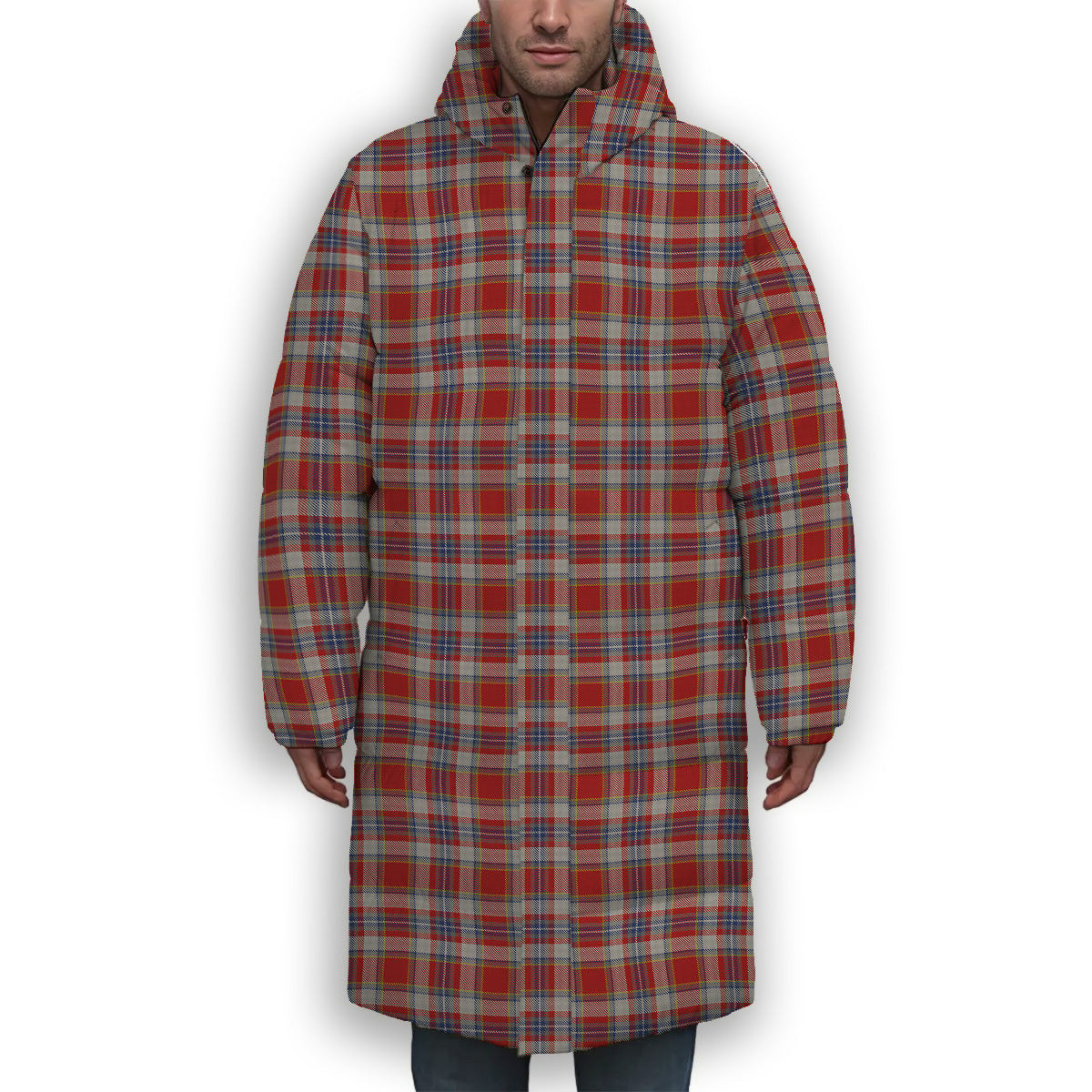 ScotsTee Shop Scottish Drummond of Perth Dress 2 Premium Tartan Long Down Jacket Winter White Duck Down Plaid