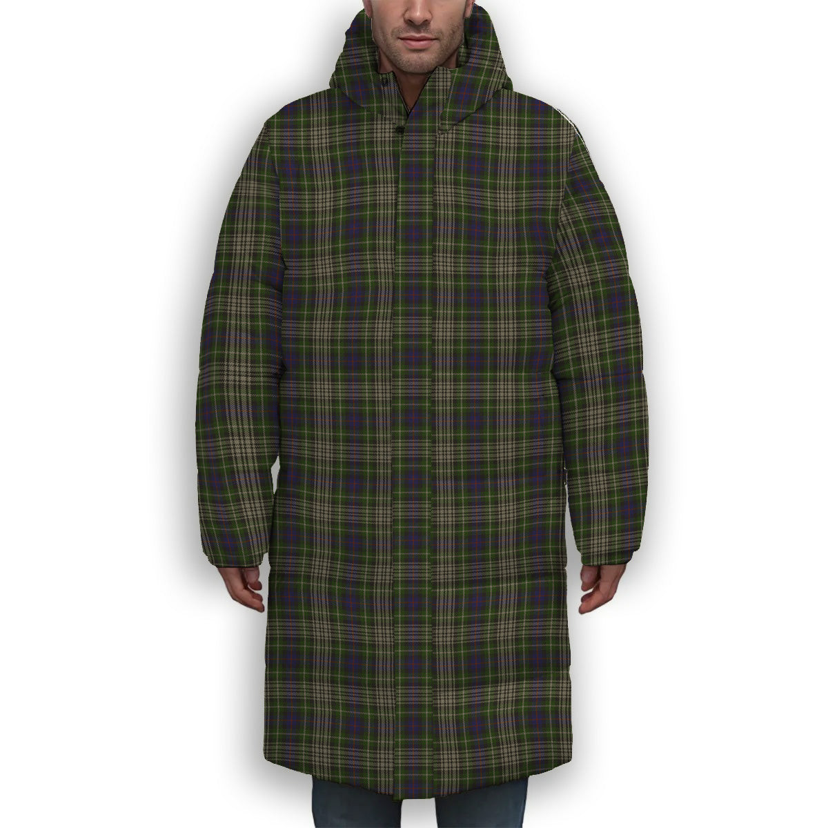 ScotsTee Shop Scottish Davidson Tulloch Dress Premium Tartan Long Down Jacket Winter White Duck Down Plaid
