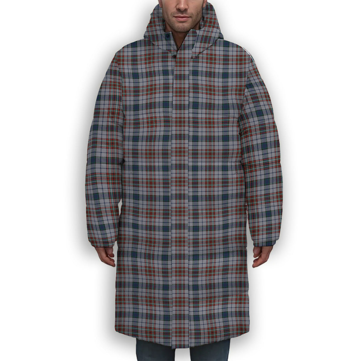 ScotsTee Shop Scottish Gayre Hunting Modern Premium Tartan Long Down Jacket Winter White Duck Down Plaid