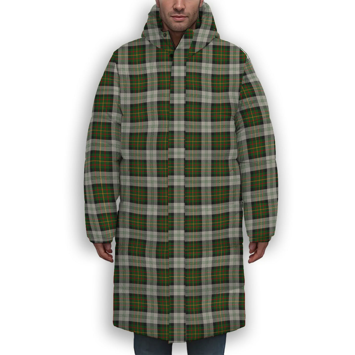 ScotsTee Shop Scottish Gillies Dress Green Premium Tartan Long Down Jacket Winter White Duck Down Plaid