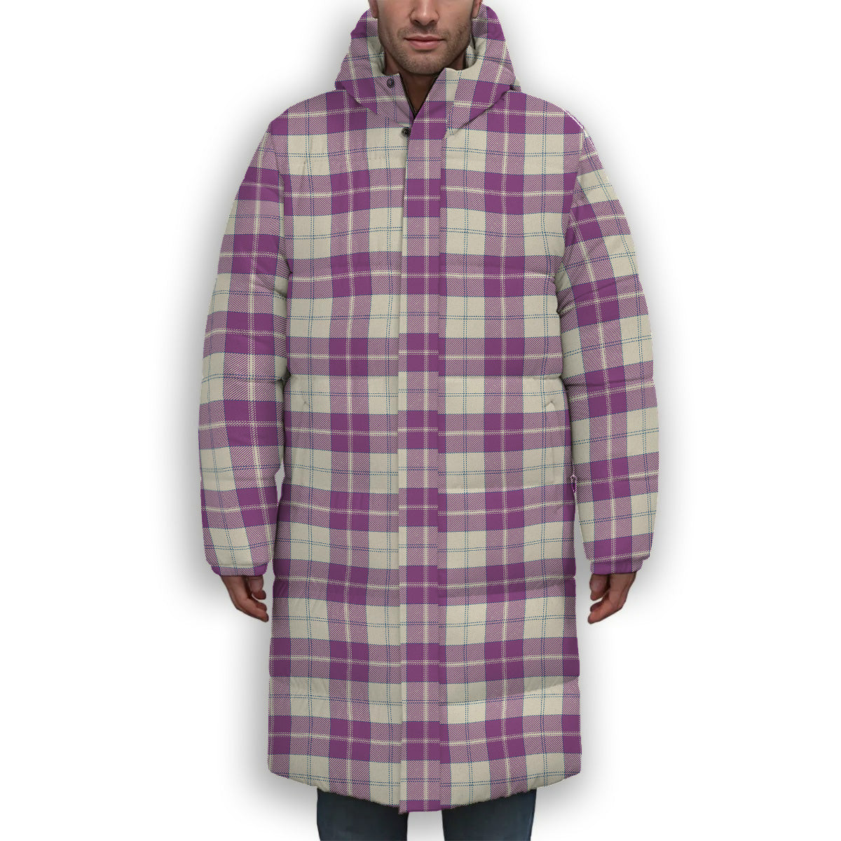 ScotsTee Shop Scottish Dunlop Dress Ancient Premium Tartan Long Down Jacket Winter White Duck Down Plaid