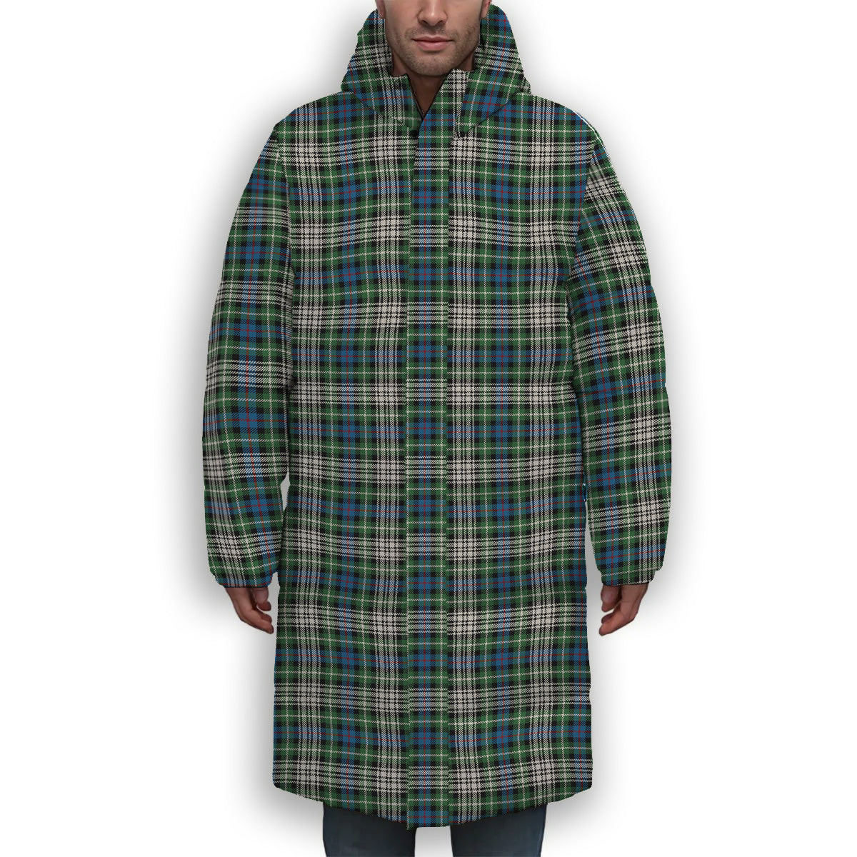 ScotsTee Shop Scottish Davidson of Tulloch Dress Ancient Premium Tartan Long Down Jacket Winter White Duck Down Plaid