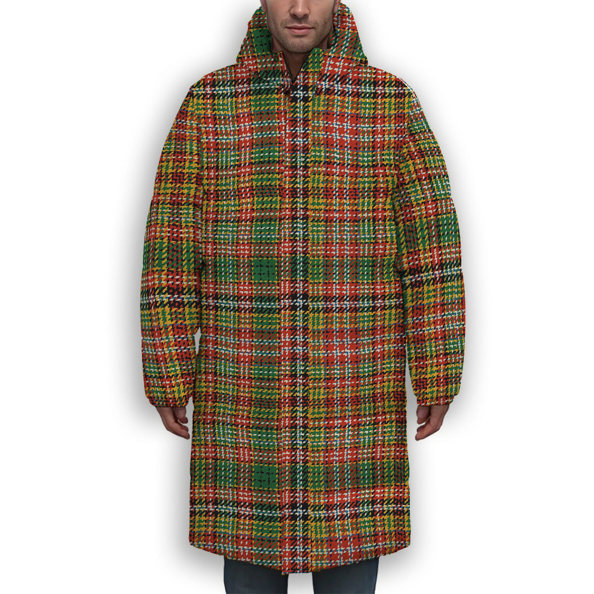 ScotsTee Shop Scottish Drummond of Strathallan Ancient Premium Tartan Long Down Jacket Winter White Duck Down Plaid