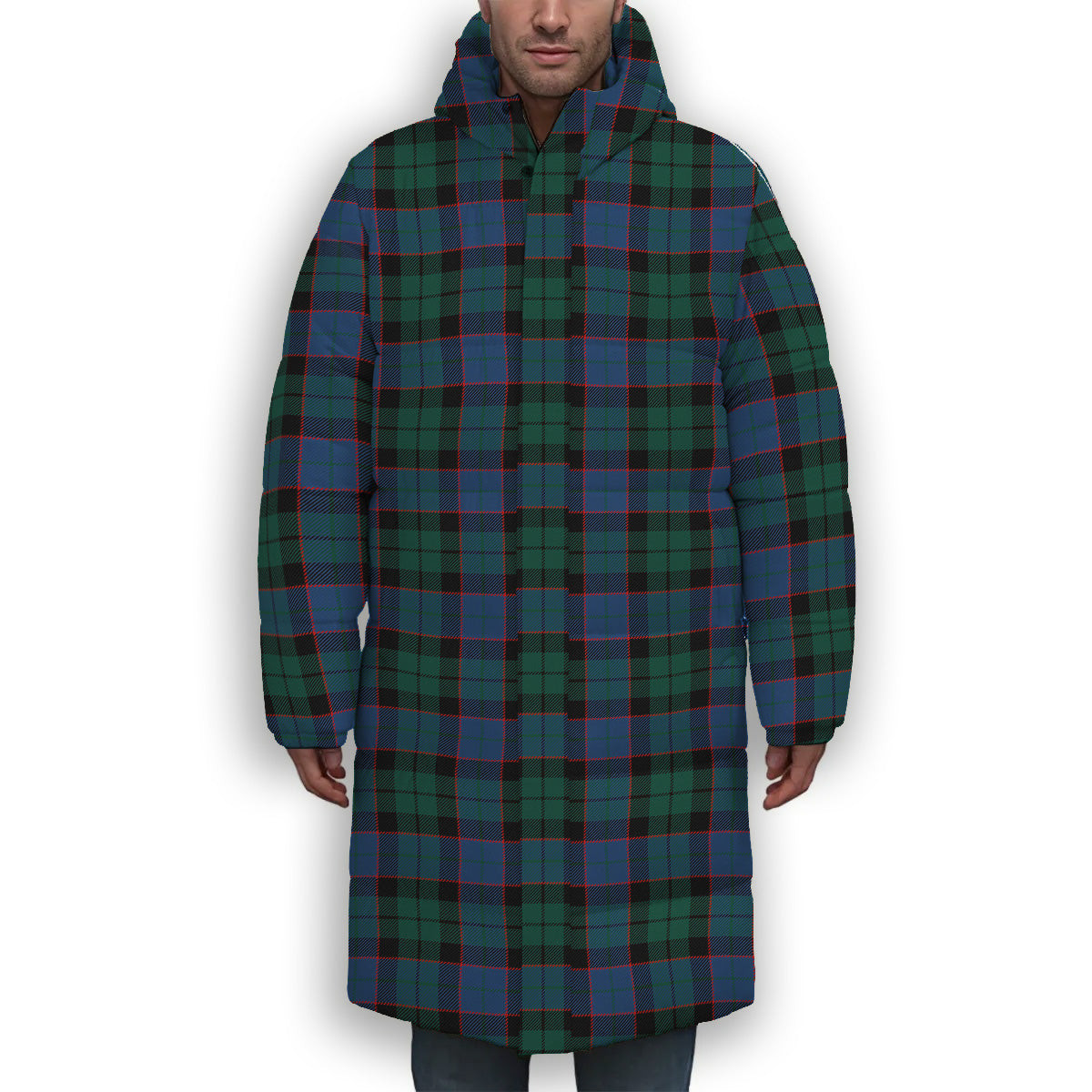 ScotsTee Shop Scottish Fergusson of Balquhidder Modern Premium Tartan Long Down Jacket Winter White Duck Down Plaid