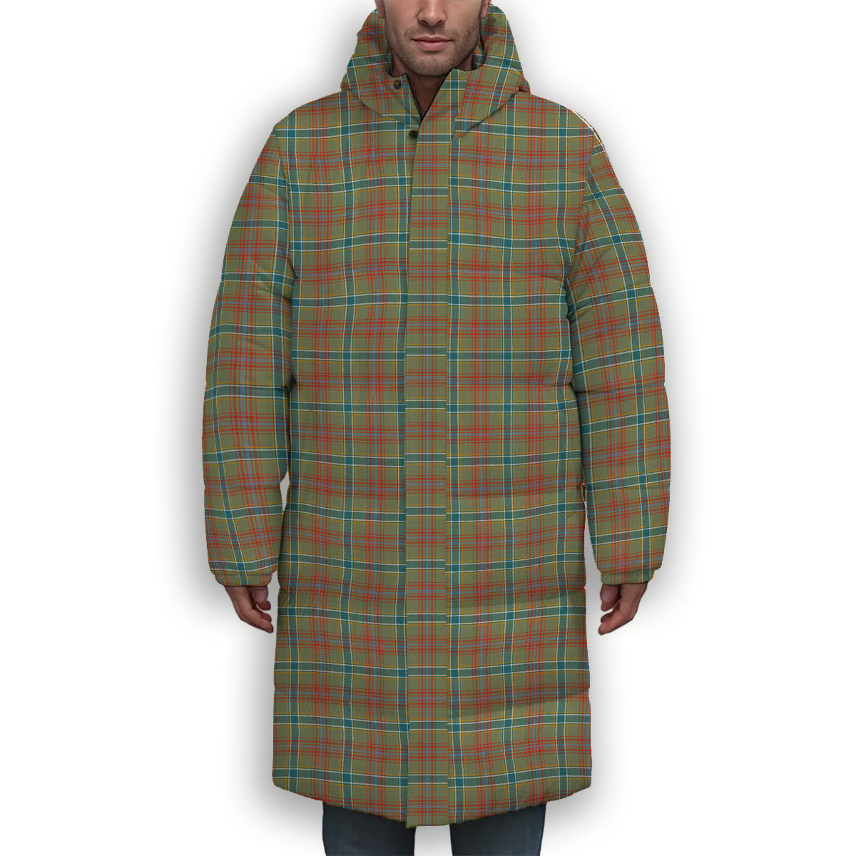 ScotsTee Shop Scottish Currie of Arran Ancient Clan Premium Tartan Long Down Jacket Winter White Duck Down Plaid