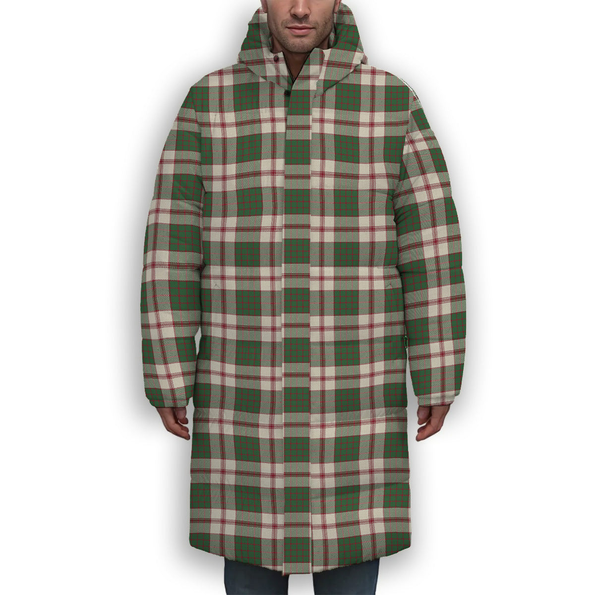 ScotsTee Shop Scottish Crawford Arisaid Dance Modern Premium Tartan Long Down Jacket Winter White Duck Down Plaid