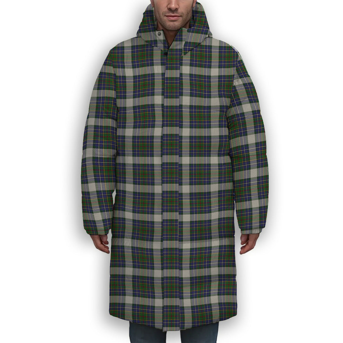 ScotsTee Shop Scottish Cockburn of Ormiston Dress Premium Tartan Long Down Jacket Winter White Duck Down Plaid