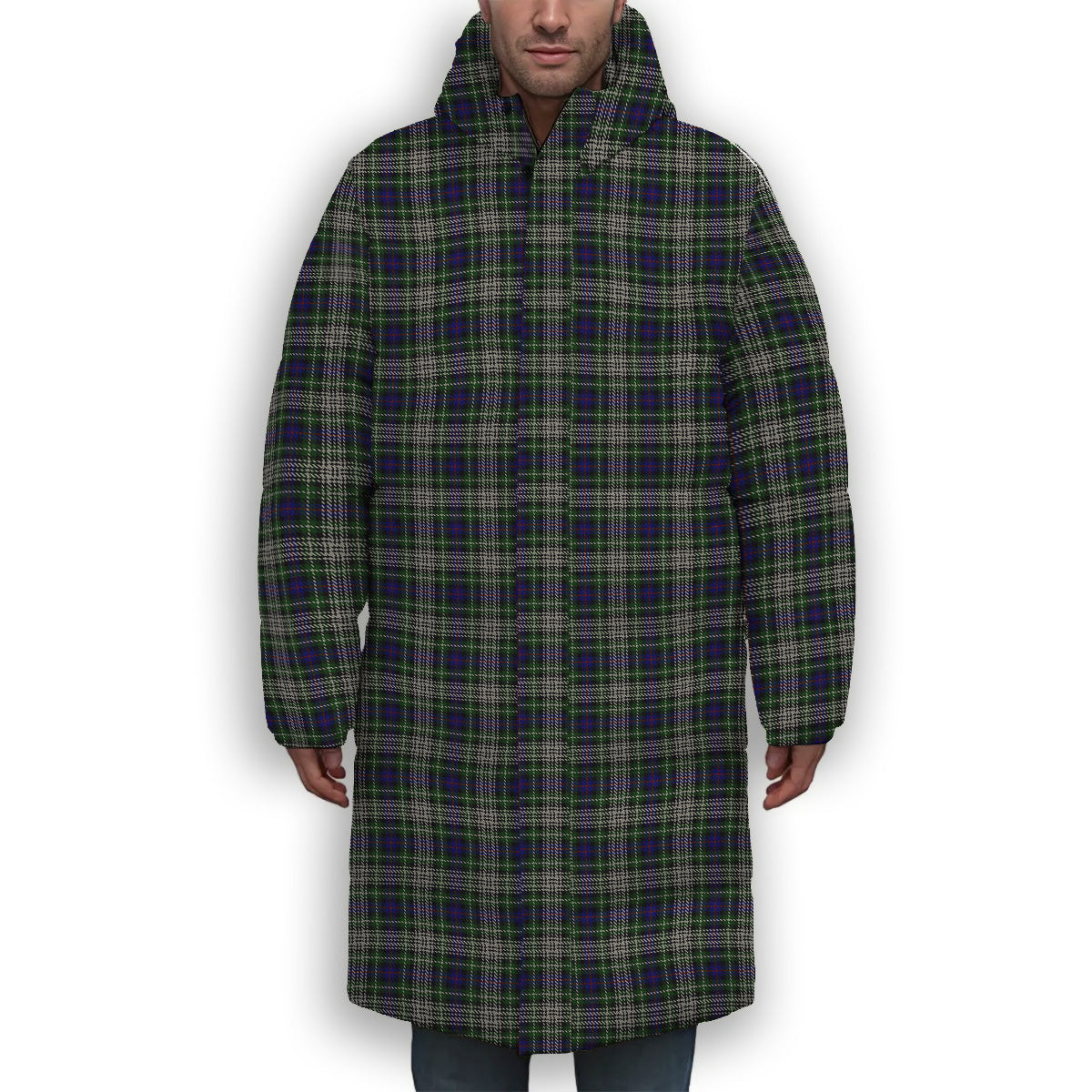 ScotsTee Shop Scottish Davidson of Tulloch Dress Premium Tartan Long Down Jacket Winter White Duck Down Plaid