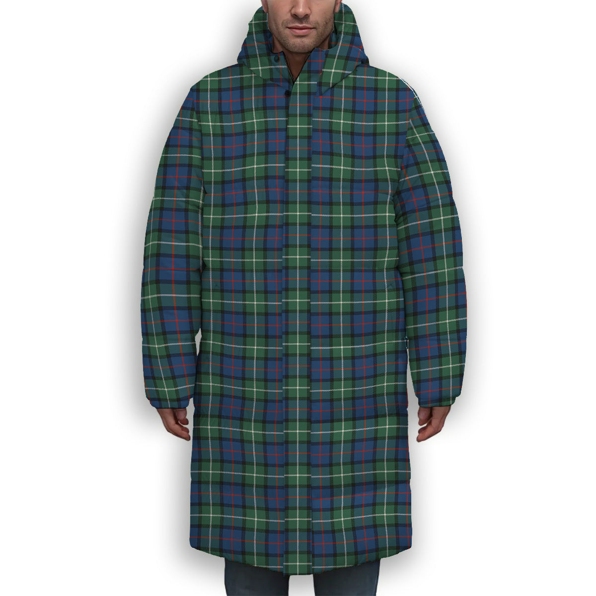 ScotsTee Shop Scottish Davidson of Tulloch SC Premium Tartan Long Down Jacket Winter White Duck Down Plaid