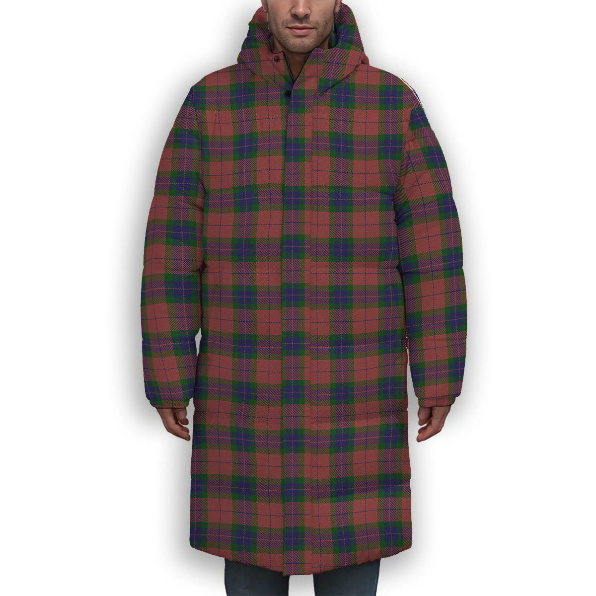 ScotsTee Shop Scottish Fraser of Boblainy Hugh Premium Tartan Long Down Jacket Winter White Duck Down Plaid