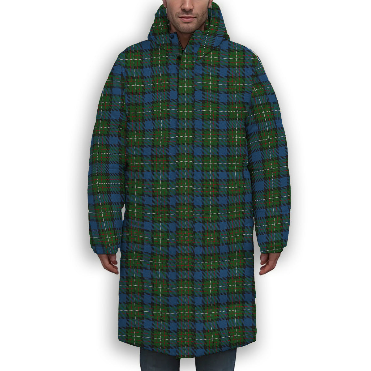 ScotsTee Shop Scottish Ferguson of Atholl Premium Tartan Long Down Jacket Winter White Duck Down Plaid