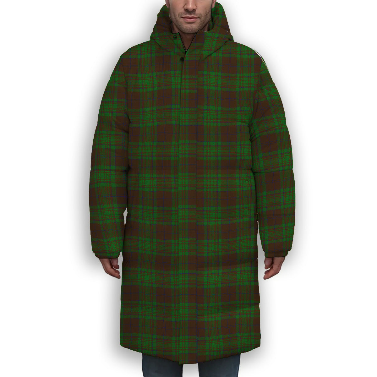 ScotsTee Shop Scottish McAlister of Glenbarr Hunting Premium Tartan Long Down Jacket Winter White Duck Down Plaid
