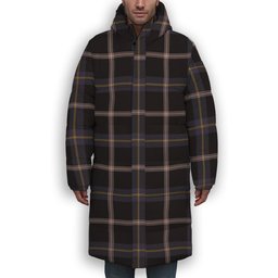 ScotsTee Shop Scottish Navy Dress Blue Premium Tartan Long Down Jacket Winter White Duck Down Plaid