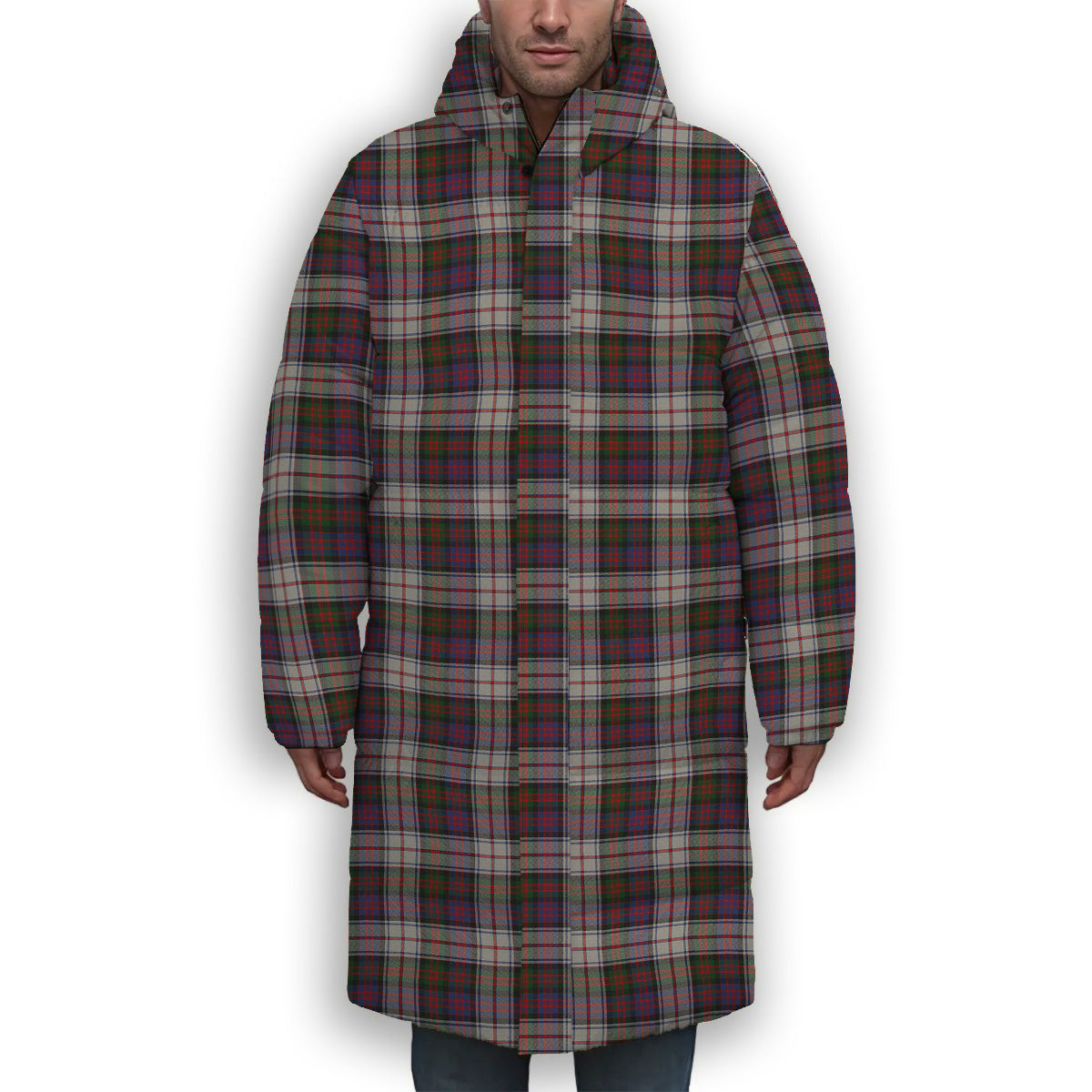ScotsTee Shop Scottish MacDonald Dress Modern Premium Tartan Long Down Jacket Winter White Duck Down Plaid