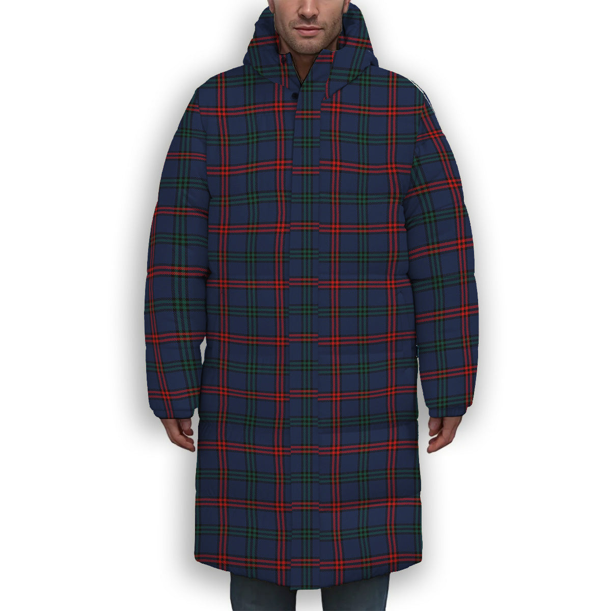 ScotsTee Shop Scottish Montgomery of Ayrshire Modern Premium Tartan Long Down Jacket Winter White Duck Down Plaid