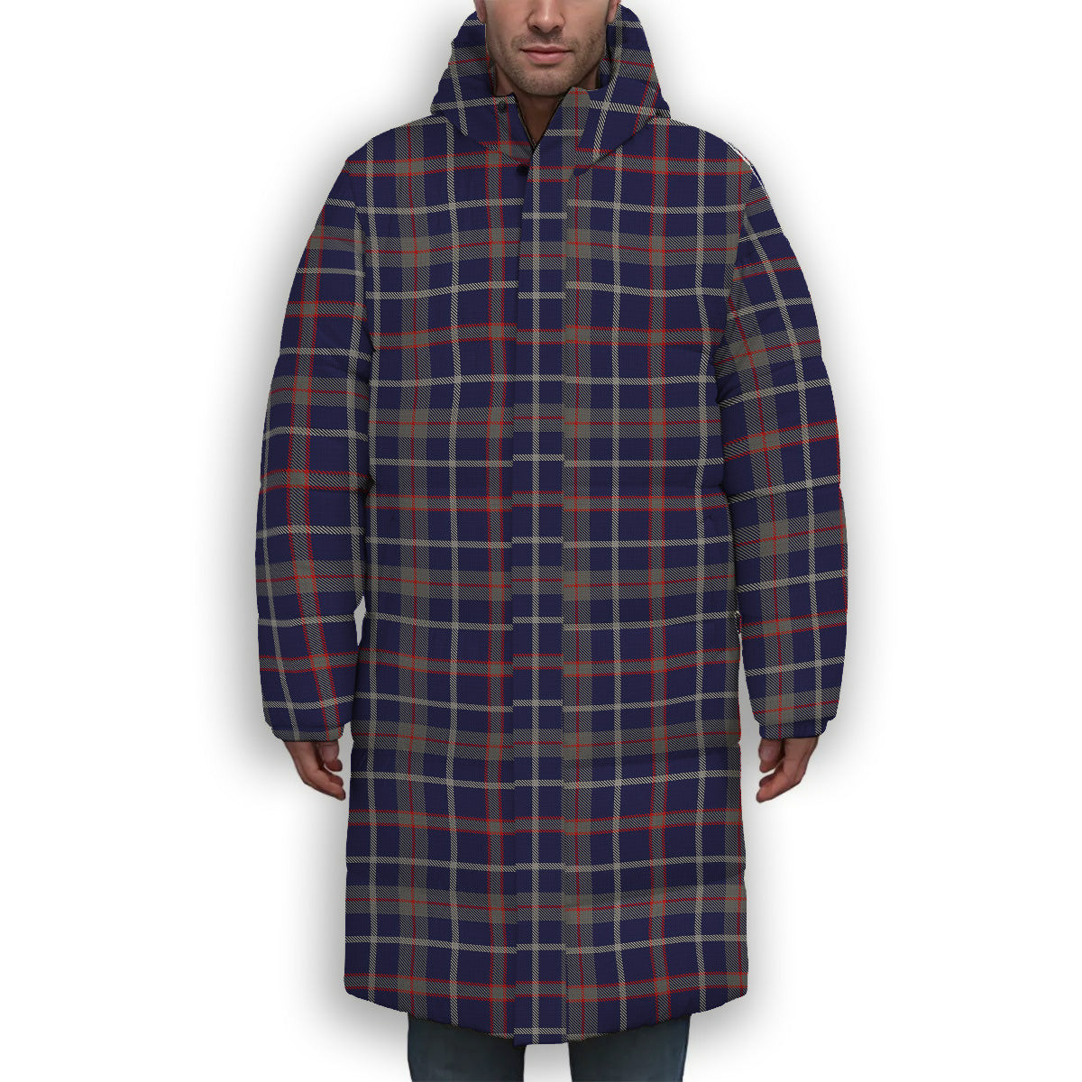 ScotsTee Shop Scottish Yamaha Marine Best In Class Premium Tartan Long Down Jacket Winter White Duck Down Plaid