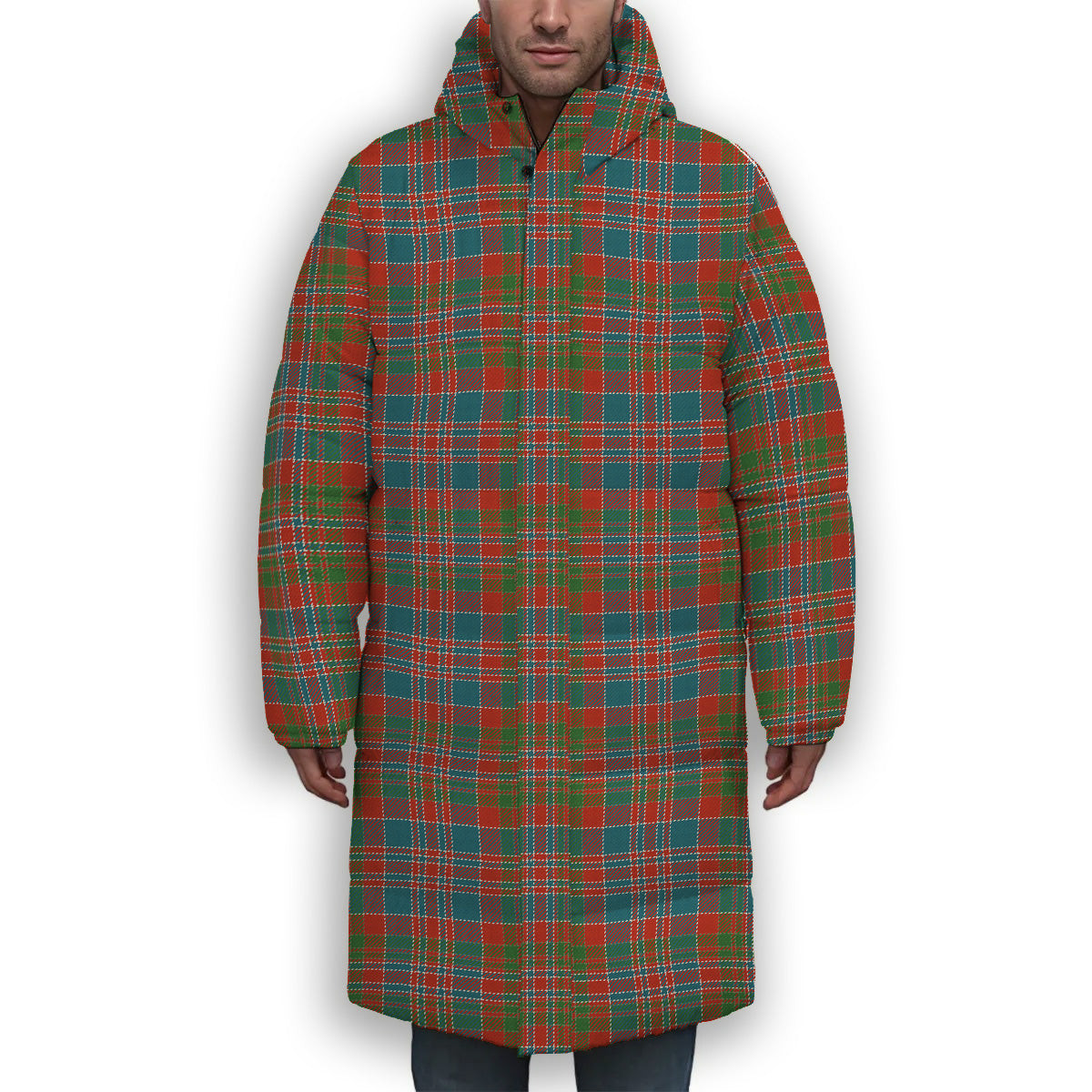 ScotsTee Shop Scottish MacDonald of Boisdale Ancient Premium Tartan Long Down Jacket Winter White Duck Down Plaid