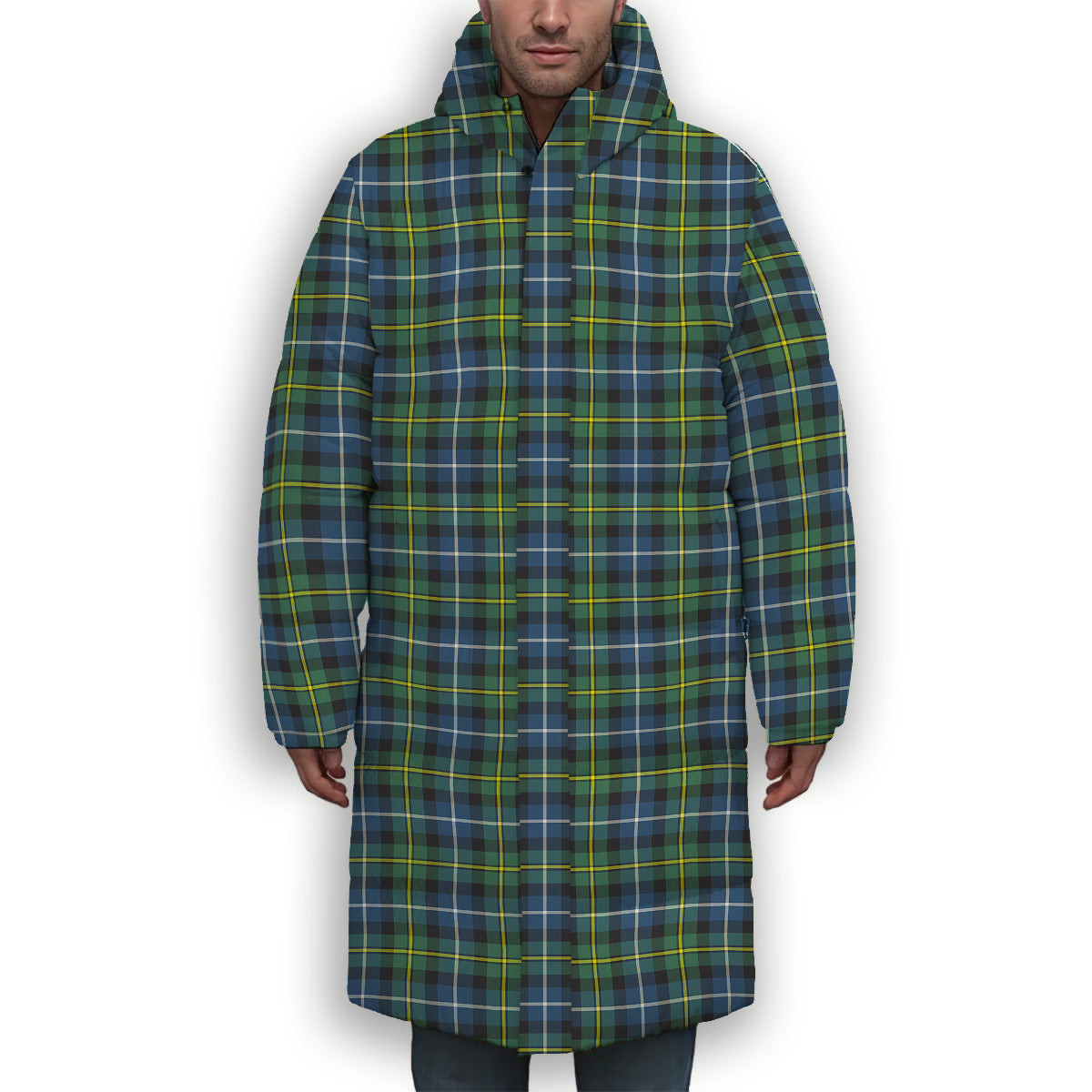 ScotsTee Shop Scottish McNeil of Barra Ancient Premium Tartan Long Down Jacket Winter White Duck Down Plaid