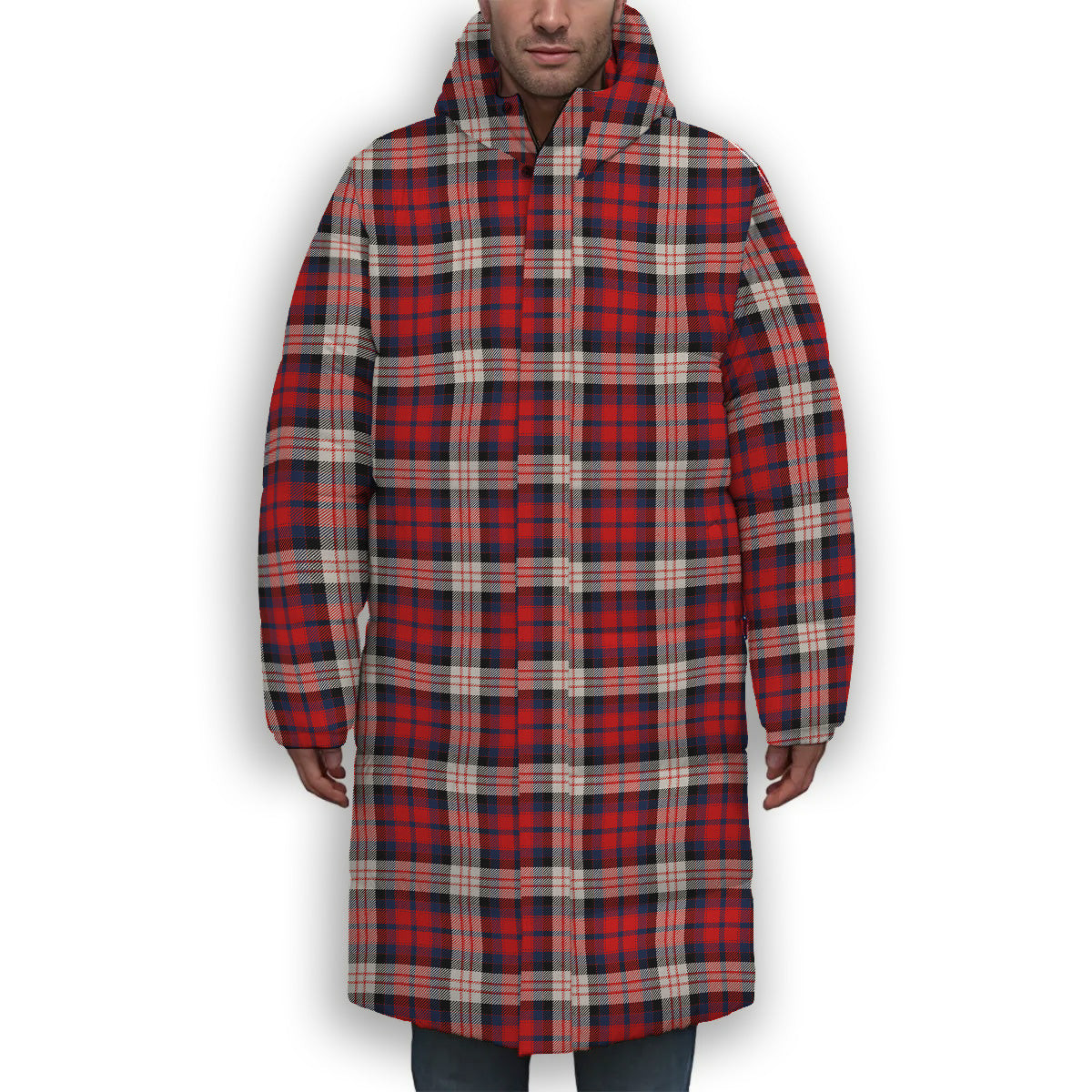 ScotsTee Shop Scottish MacDonald Dress Irish Modern Premium Tartan Long Down Jacket Winter White Duck Down Plaid