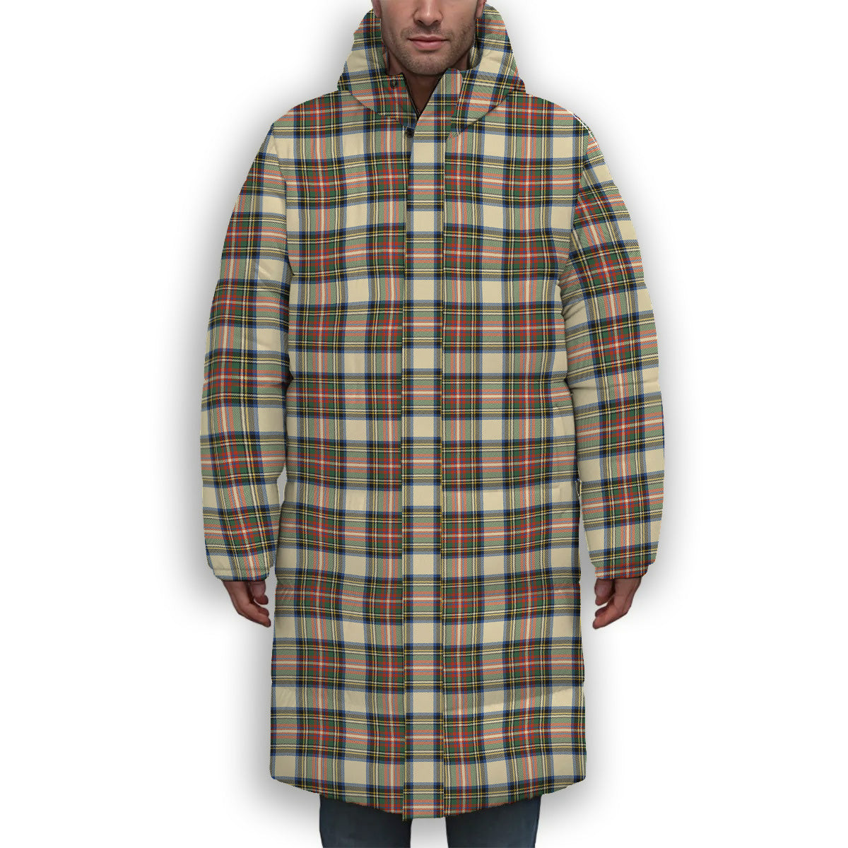 ScotsTee Shop Scottish Stewart Dress Ancient SC Premium Tartan Long Down Jacket Winter White Duck Down Plaid