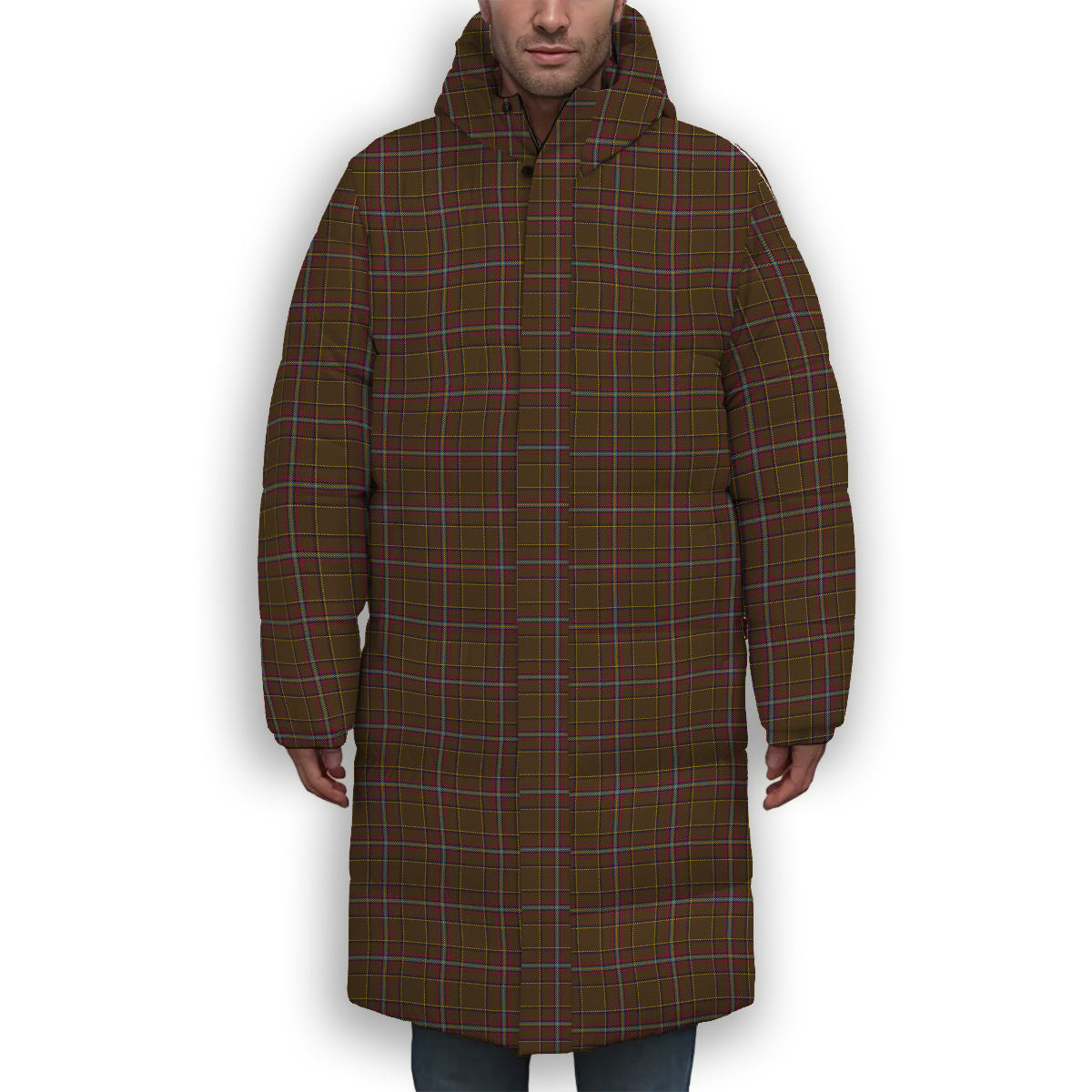 ScotsTee Shop Scottish Inches of Perth Premium Tartan Long Down Jacket Winter White Duck Down Plaid